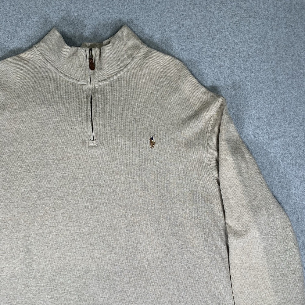 Polo Ralph Lauren Quarter Zip Sweater Mens 2XL Beige Estate Rib Knit Pullover - Picture 4 of 16